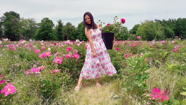 Asian woman with flowers