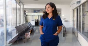 Young nurse in hospital lobby